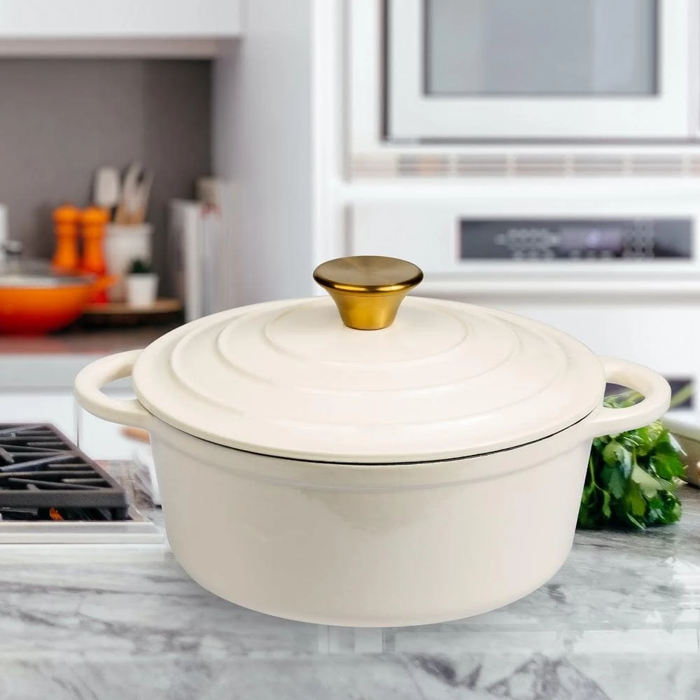 2.8 qt. Durable Cast Iron Dutch Oven Casserole Pot in Cream Enamel by Lexi Home - Image 5