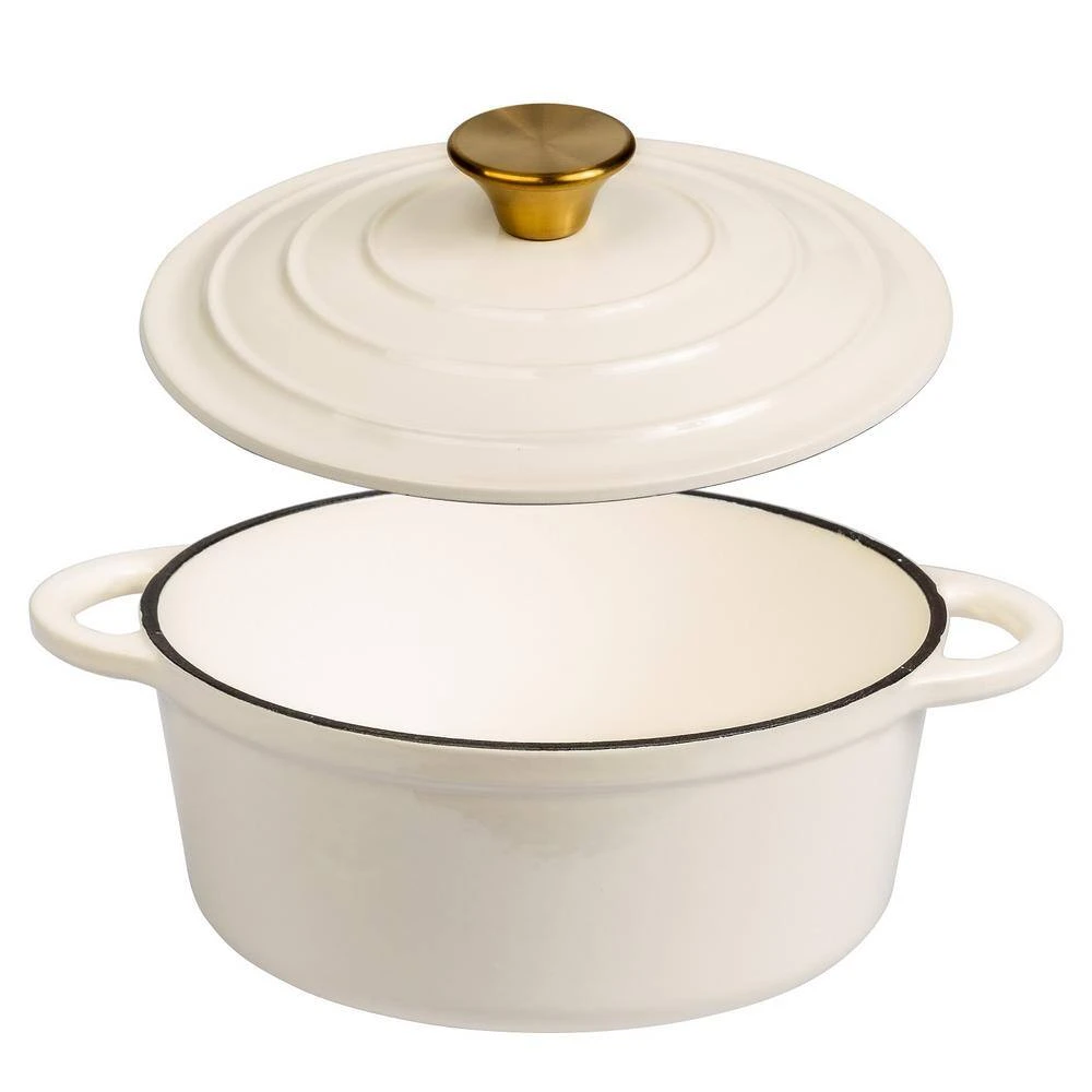 2.8 qt. Durable Cast Iron Dutch Oven Casserole Pot in Cream Enamel by Lexi Home - Image 3