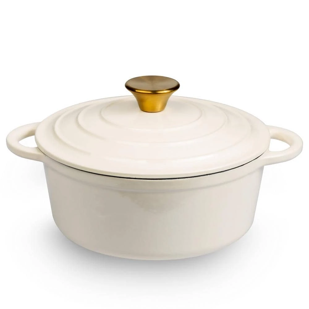 2.8 qt. Durable Cast Iron Dutch Oven Casserole Pot in Cream Enamel by Lexi Home