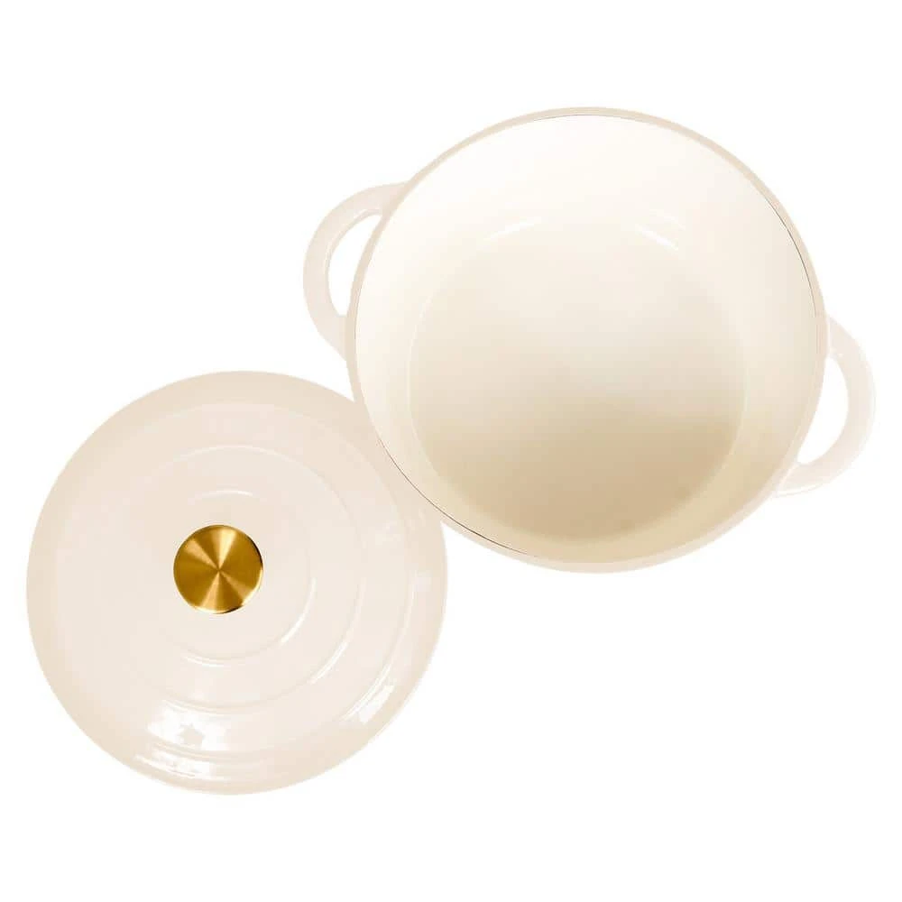 2.8 qt. Durable Cast Iron Dutch Oven Casserole Pot in Cream Enamel by Lexi Home - Image 2