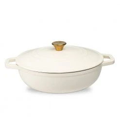 5 qt. Durable Cast Iron Low Pot Dutch Oven in Cream by Lexi Home