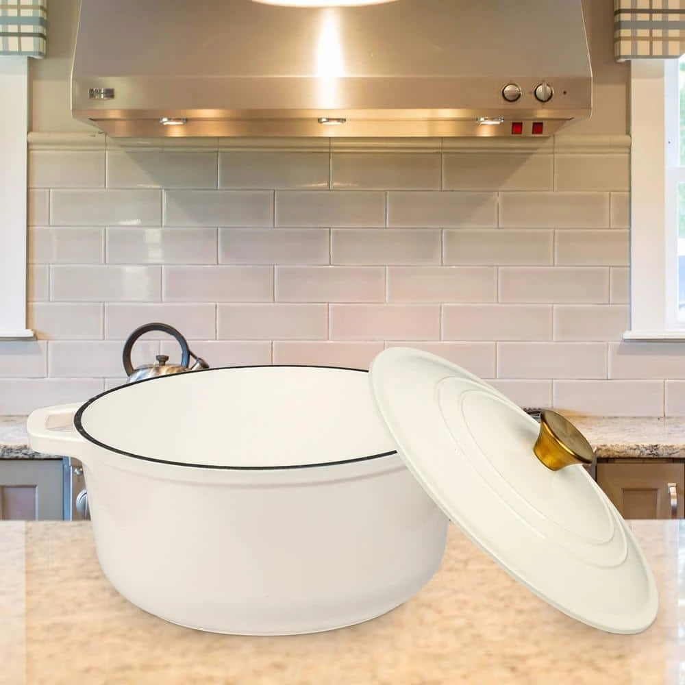 6 qt. Durable Cast Iron Dutch Oven Casserole Pot in Cream Enamel by Lexi Home - Image 4