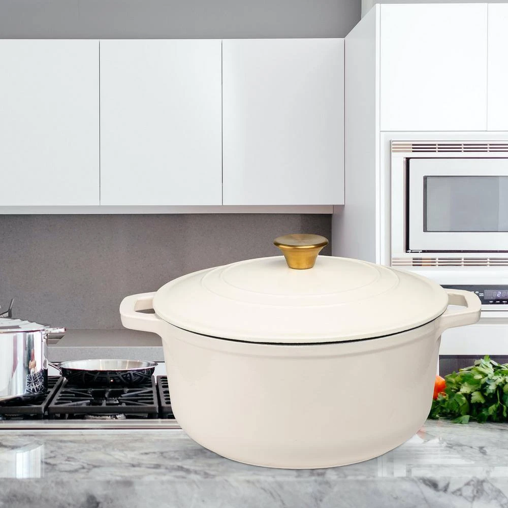 6 qt. Durable Cast Iron Dutch Oven Casserole Pot in Cream Enamel by Lexi Home - Image 6