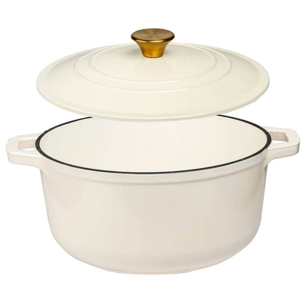 6 qt. Durable Cast Iron Dutch Oven Casserole Pot in Cream Enamel by Lexi Home - Image 3