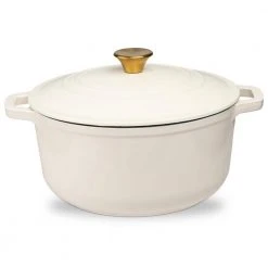 6 qt. Durable Cast Iron Dutch Oven Casserole Pot in Cream Enamel by Lexi Home