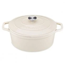6 qt. Oval Cast Iron Nonstick Dutch Oven in Cream with Lid by vancasso