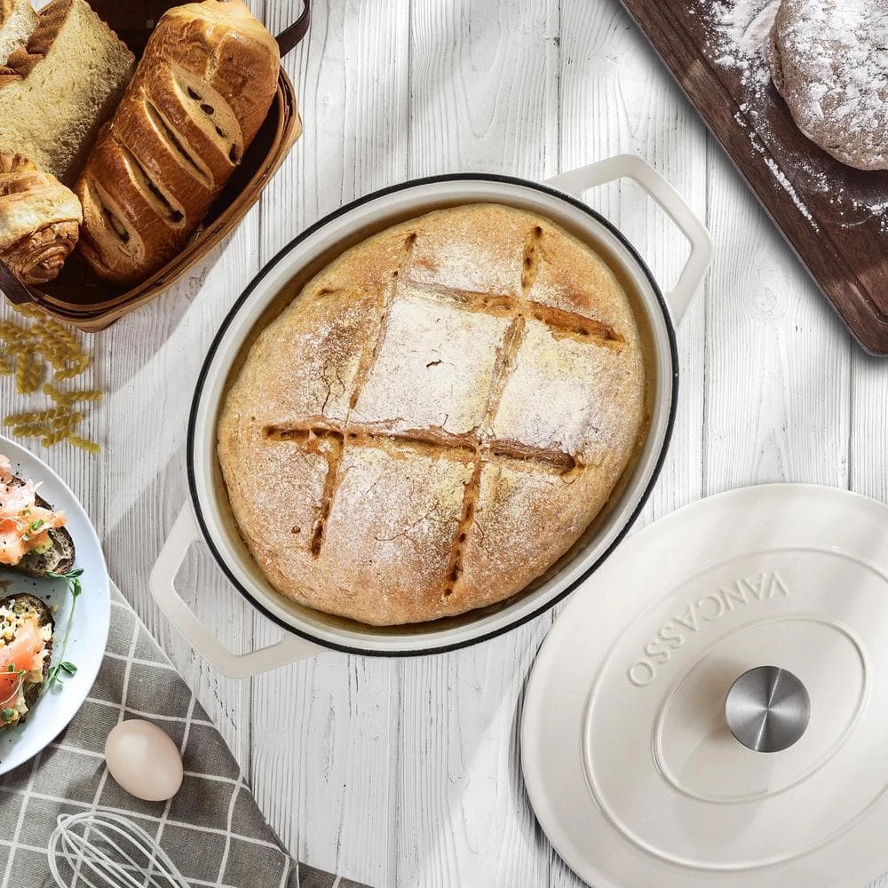 6 qt. Oval Cast Iron Nonstick Dutch Oven in Cream with Lid by vancasso - Image 8