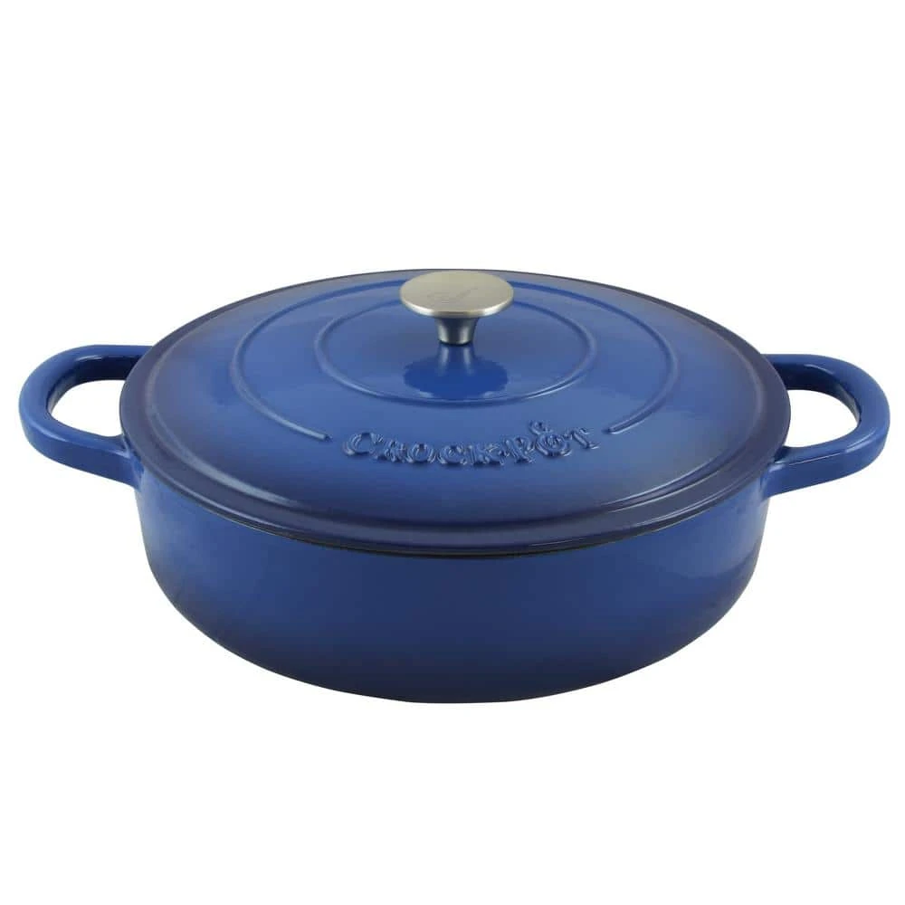Artisan 5 qt. Round Enameled Cast Iron Braiser Pan with Self Basting Lid in Blue by Crock-Pot