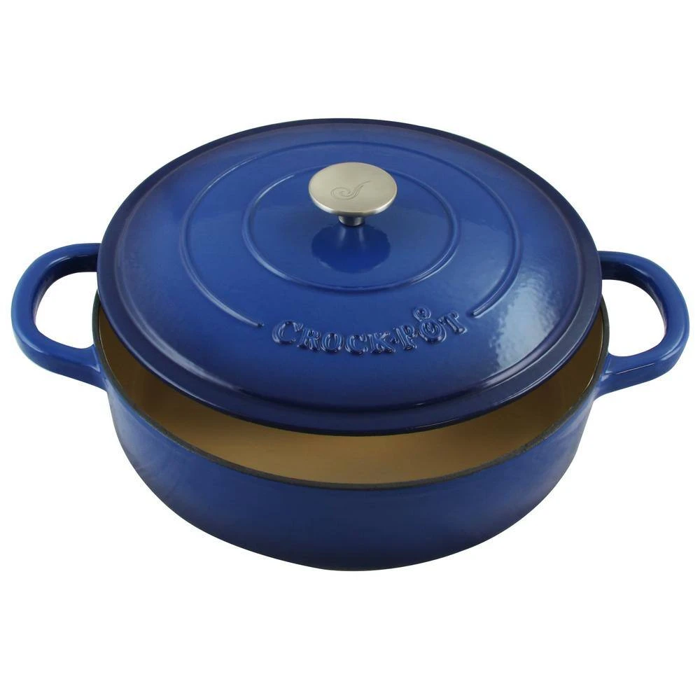 Artisan 5 qt. Round Enameled Cast Iron Braiser Pan with Self Basting Lid in Blue by Crock-Pot - Image 2