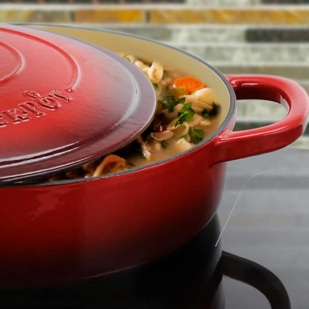 Artisan 5 qt. Round Enameled Cast Iron Braiser Pan with Self Basting Lid in Red by Crock-Pot - Image 4