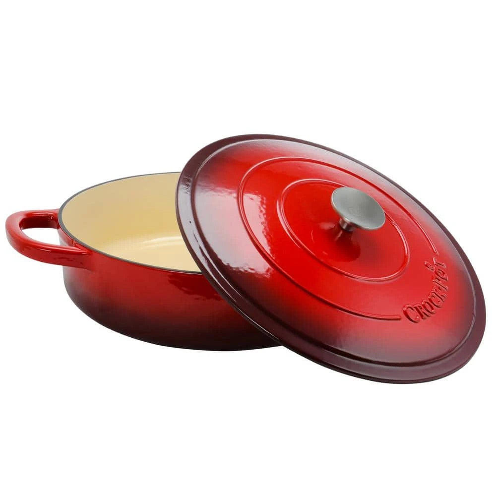 Artisan 5 qt. Round Enameled Cast Iron Braiser Pan with Self Basting Lid in Red by Crock-Pot - Image 5
