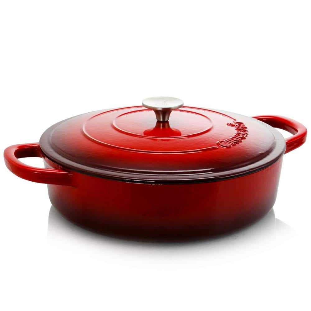 Artisan 5 qt. Round Enameled Cast Iron Braiser Pan with Self Basting Lid in Red by Crock-Pot