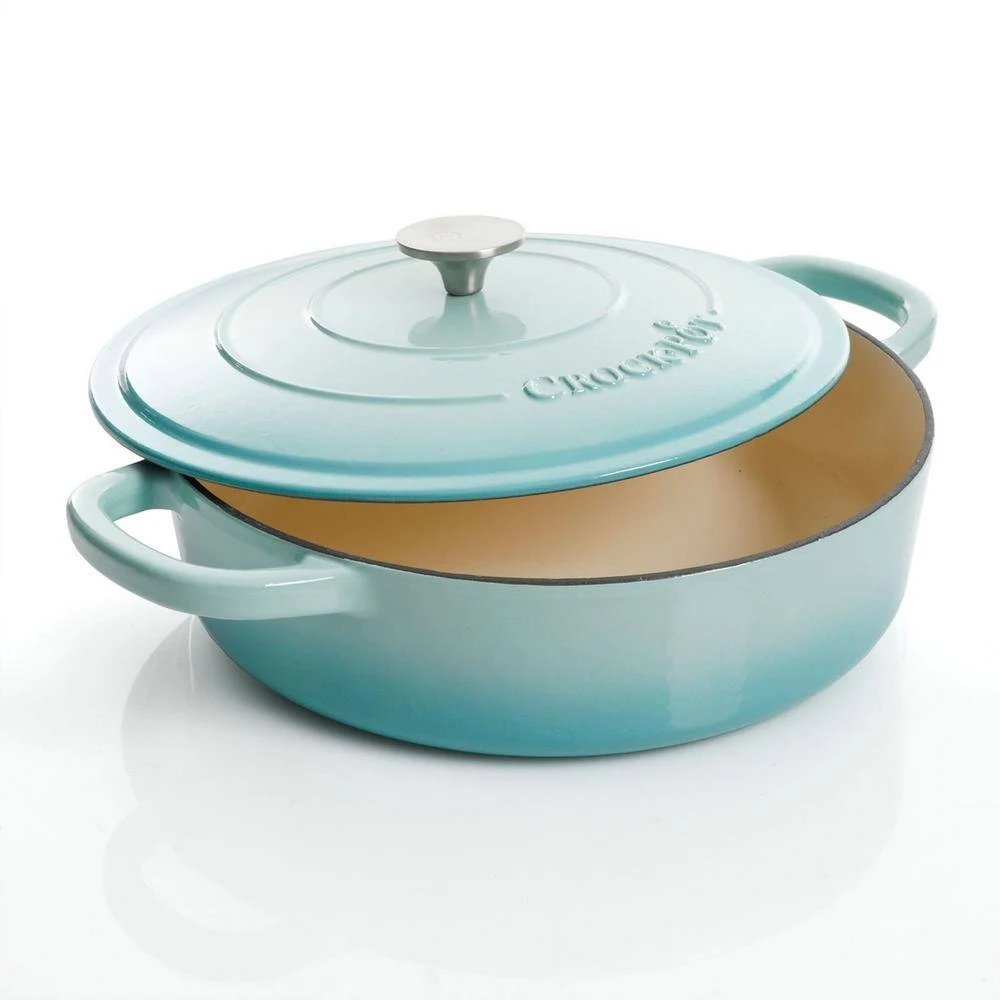 Artisan 5 qt. Round Enameled Cast Iron Braiser Pan with Self Basting Lid in Aqua Blue by Crock-Pot - Image 3