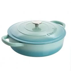 Artisan 5 qt. Round Enameled Cast Iron Braiser Pan with Self Basting Lid in Aqua Blue by Crock-Pot