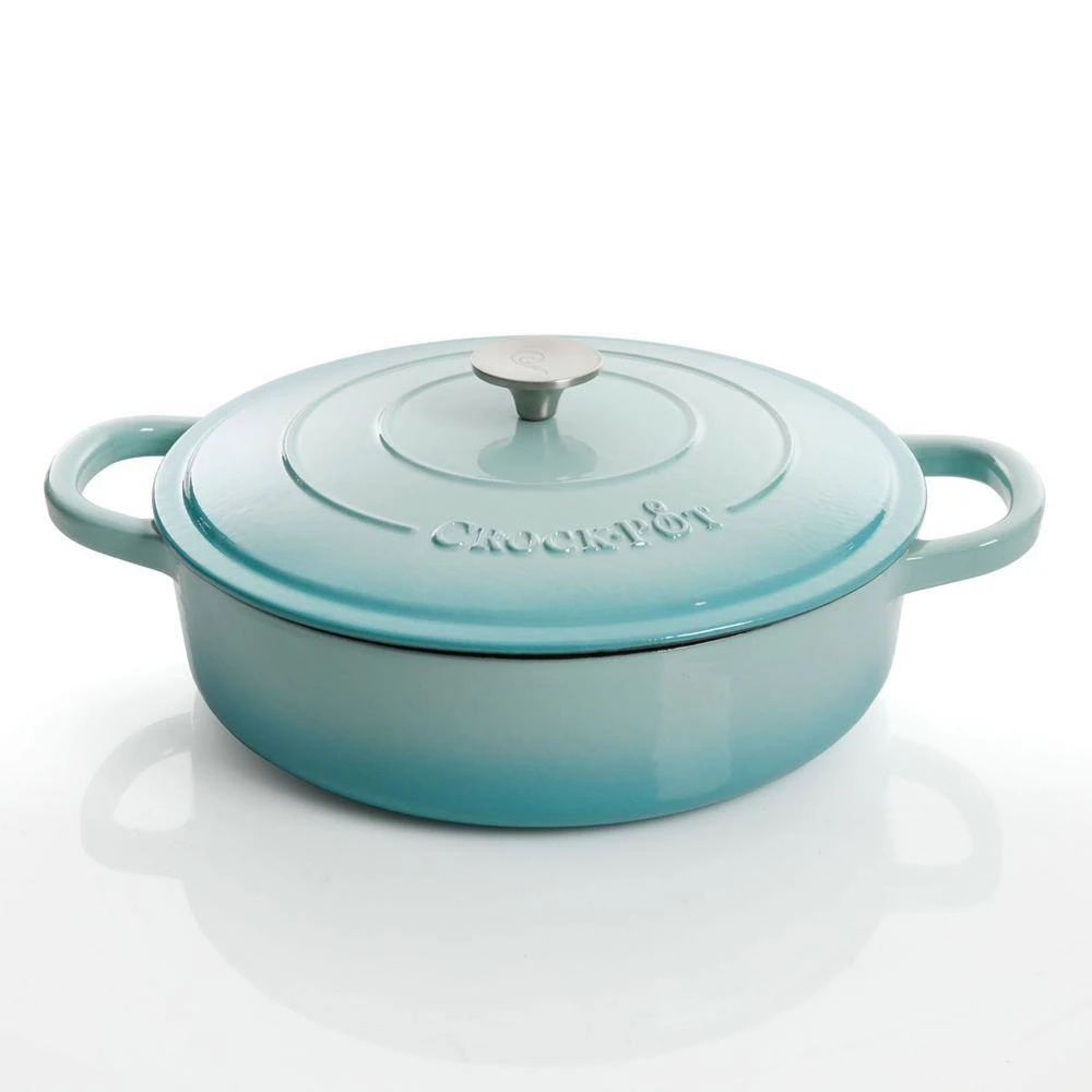 Artisan 5 qt. Round Enameled Cast Iron Braiser Pan with Self Basting Lid in Aqua Blue by Crock-Pot - Image 2