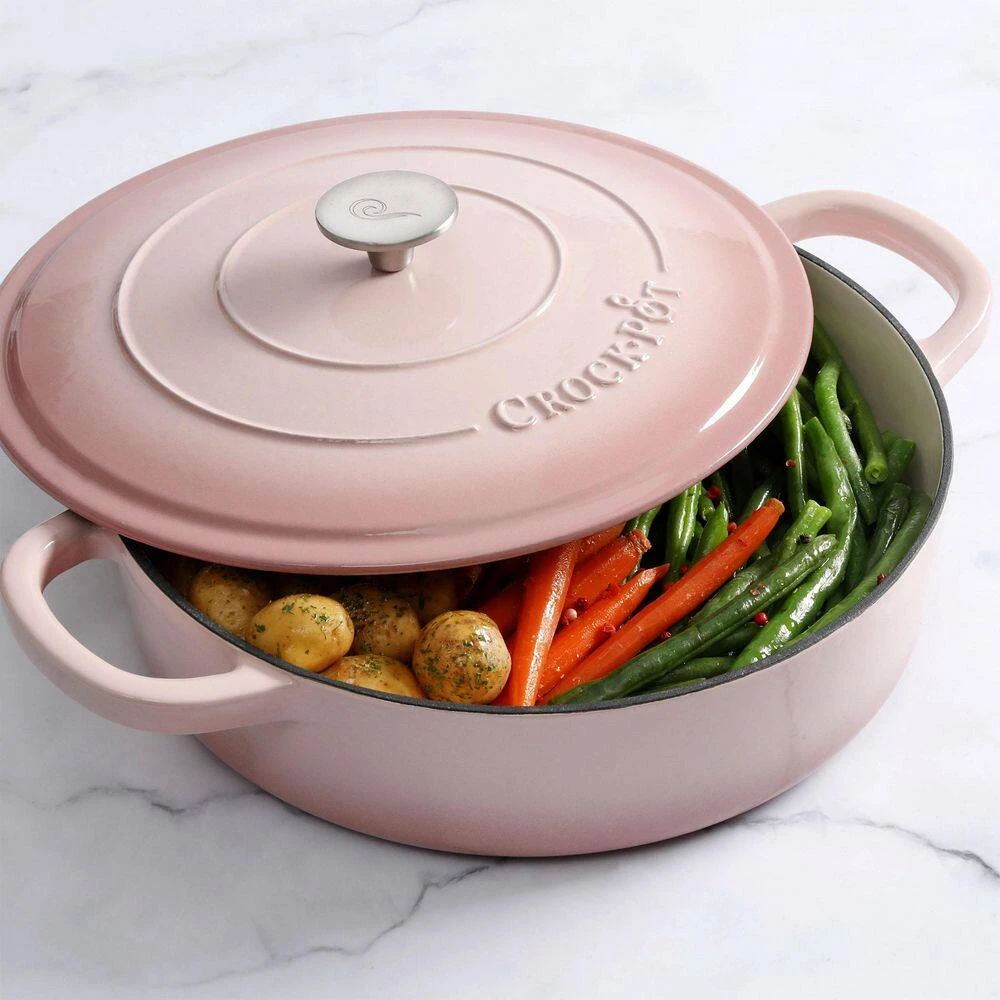 Artisan 5 qt. Blush Pink Round Enameled Cast Iron Braiser Pan with Self Basting Lid by Crock-Pot - Image 6