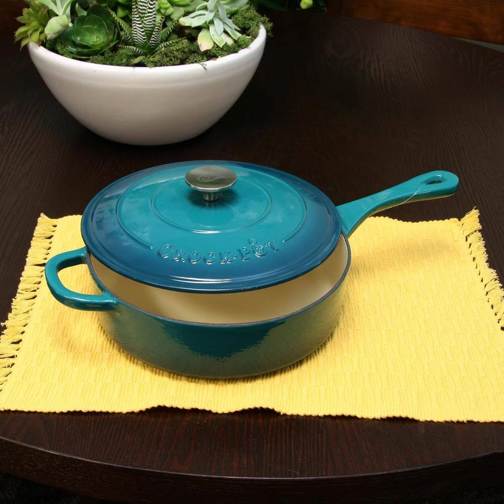 Artisan 3.5 qt. Cast Iron Nonstick Saute Pan in Teal Ombre with Lid by Crock-Pot - Image 4
