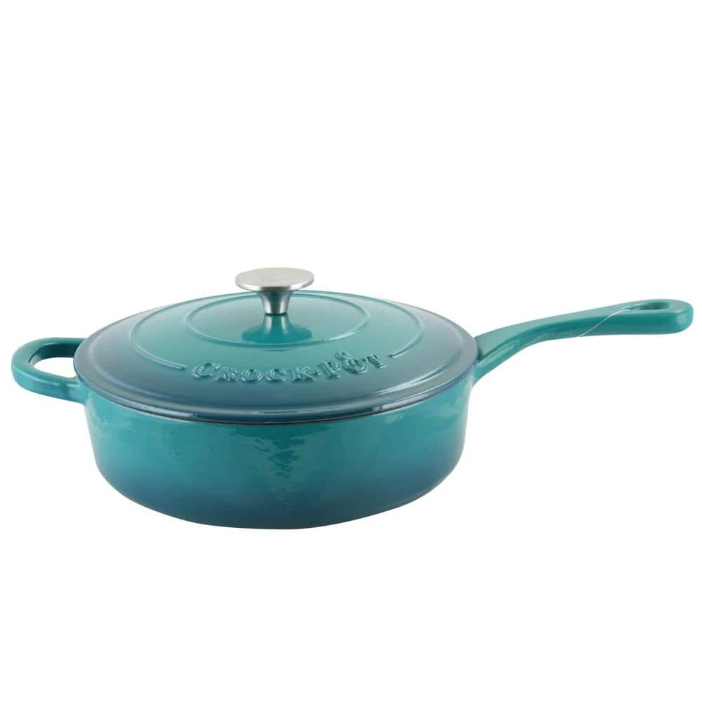 Artisan 3.5 qt. Cast Iron Nonstick Saute Pan in Teal Ombre with Lid by Crock-Pot