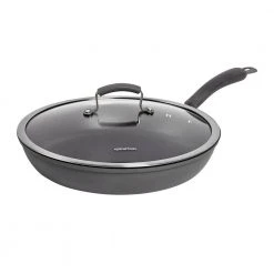 Translucent 13 in. Hard-Anodized Aluminum Nonstick Frying Pan in Dark Gray with Glass Lid by Epicurious