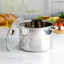 Pure Intentions 12 qt. Stainless Steel Stock Pot in Polished Stainless Steel with Glass Lid by Ecolution
