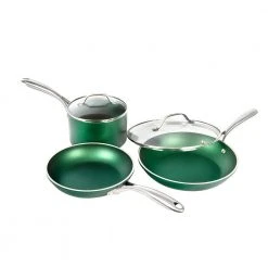 Emerald Green 5-Piece Aluminum Ultra-Durable Non-Stick Diamond Infused Cookware Set with Glass Lids by GRANITESTONE