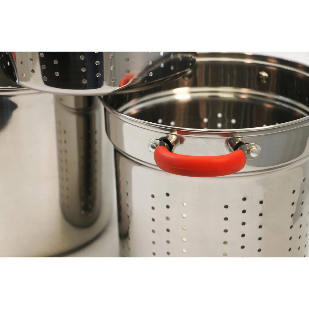 12 Qt. Stainless Steel Multi-Cooker Pasta Pot with Lid and Red Silicone Handles by ExcelSteel - Image 5
