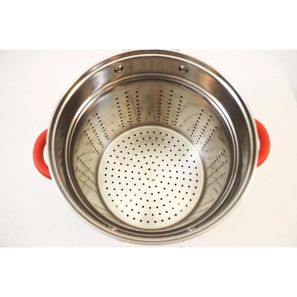 12 Qt. Stainless Steel Multi-Cooker Pasta Pot with Lid and Red Silicone Handles by ExcelSteel - Image 3