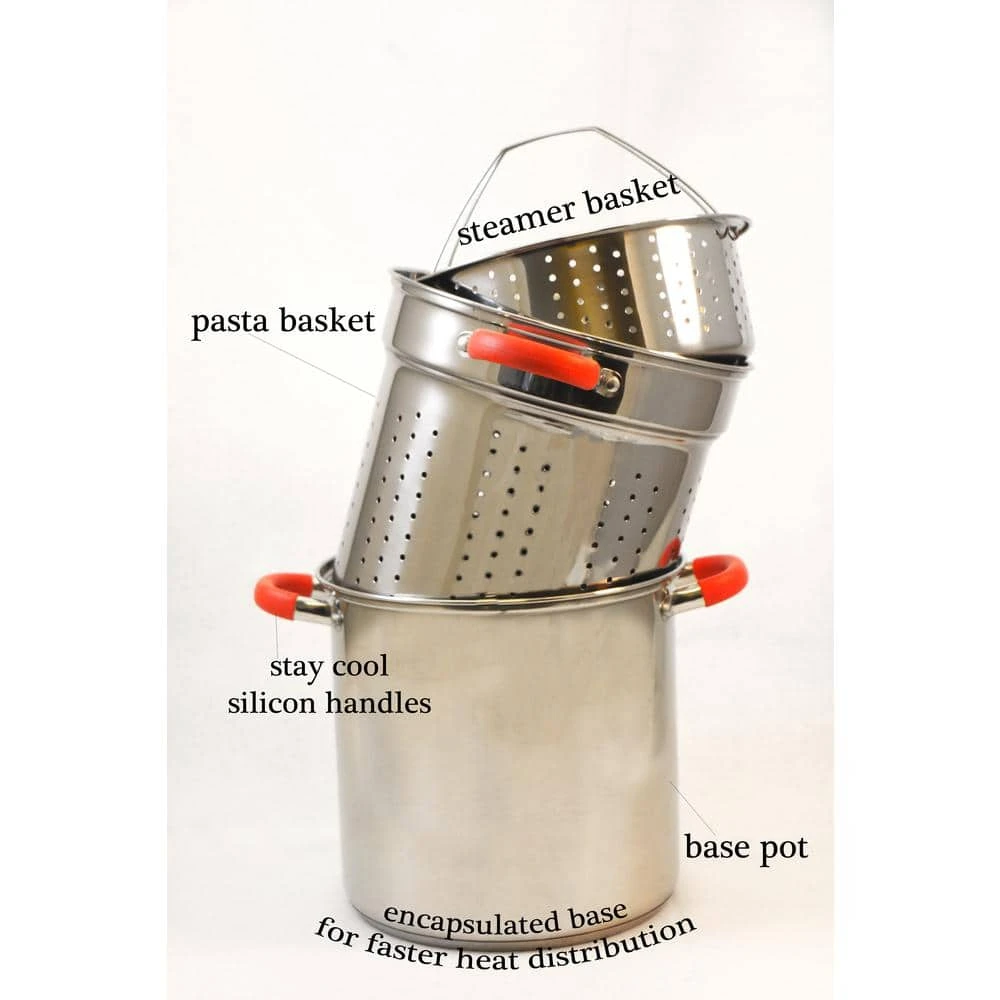 12 Qt. Stainless Steel Multi-Cooker Pasta Pot with Lid and Red Silicone Handles by ExcelSteel - Image 2