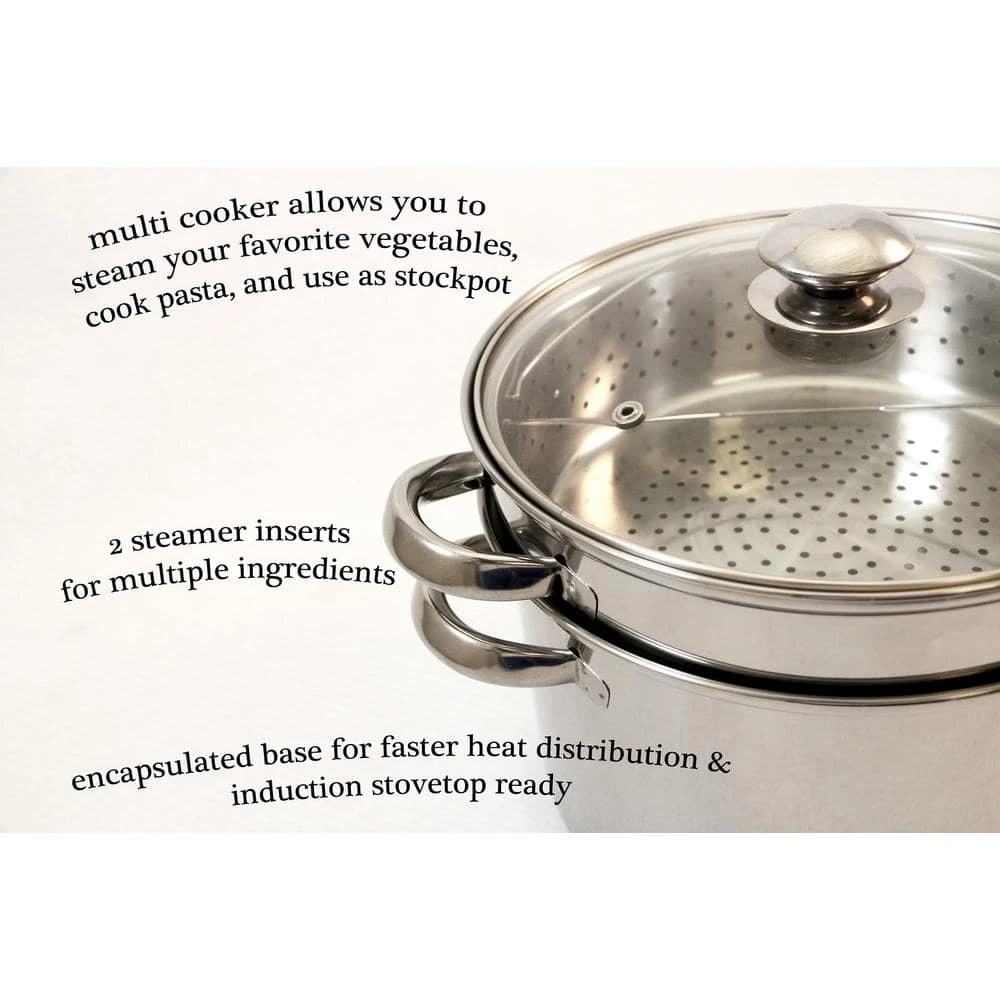 4-Piece 8 Qt. Professional 18/10 Stainless Steel Multi-Cooker with Lid by ExcelSteel - Image 2