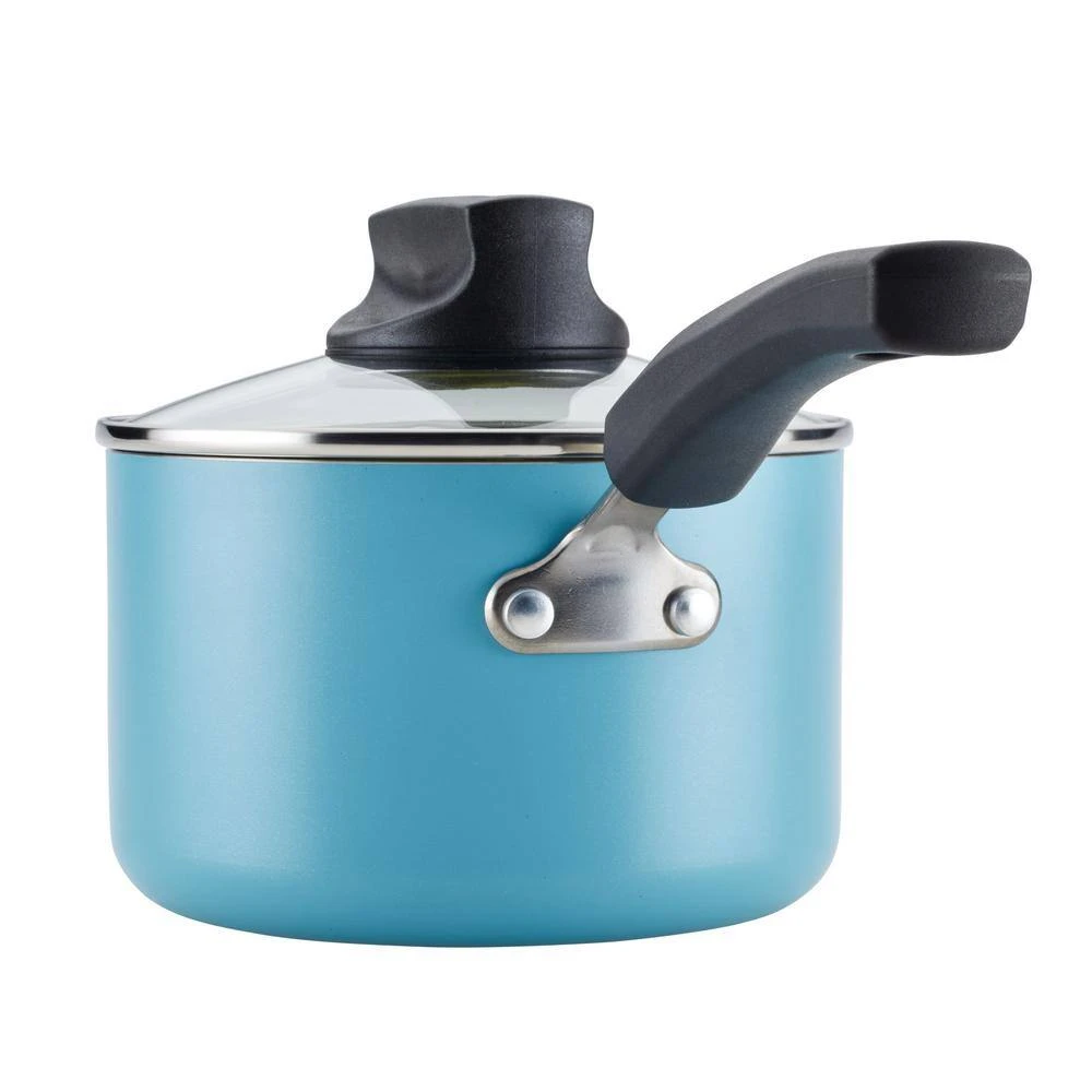 2 qt. Aqua Blue Farberware Smart Control Aluminum Nonstick 2-Saucepan with Lid - Image 9