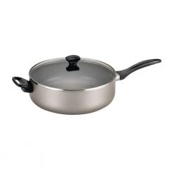 Dishwasher Safe 6 qt. Aluminum Nonstick Saute Pan in Champagne with Glass Lid by Farberware