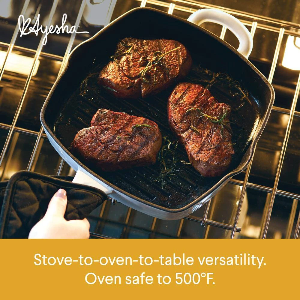 Home Collection 12 in. Cast Iron Grill Pan in French Vanilla with Pour Spout by Ayesha Curry - Image 8