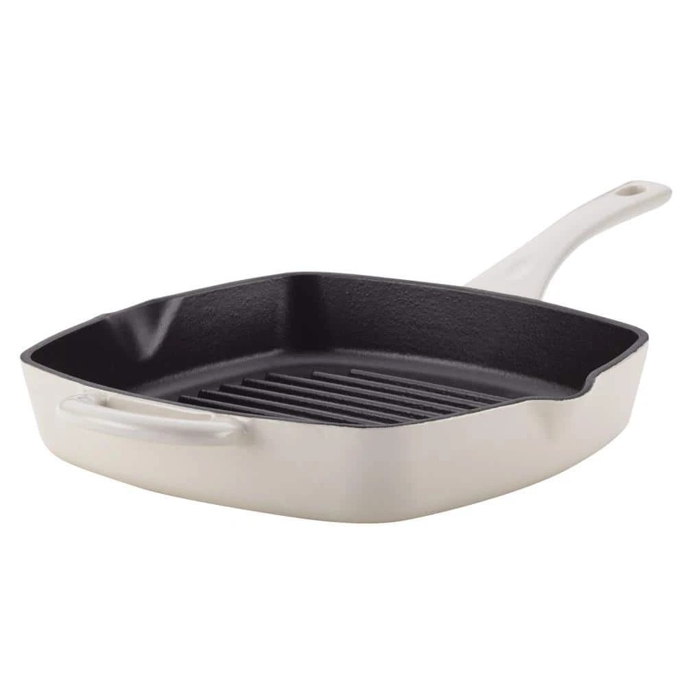 Home Collection 12 in. Cast Iron Grill Pan in French Vanilla with Pour Spout by Ayesha Curry