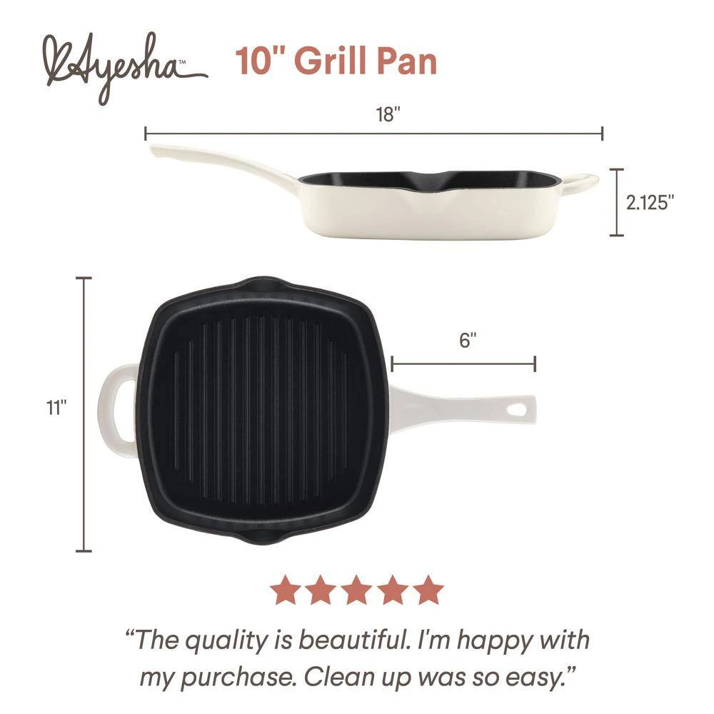 Home Collection 12 in. Cast Iron Grill Pan in French Vanilla with Pour Spout by Ayesha Curry - Image 5