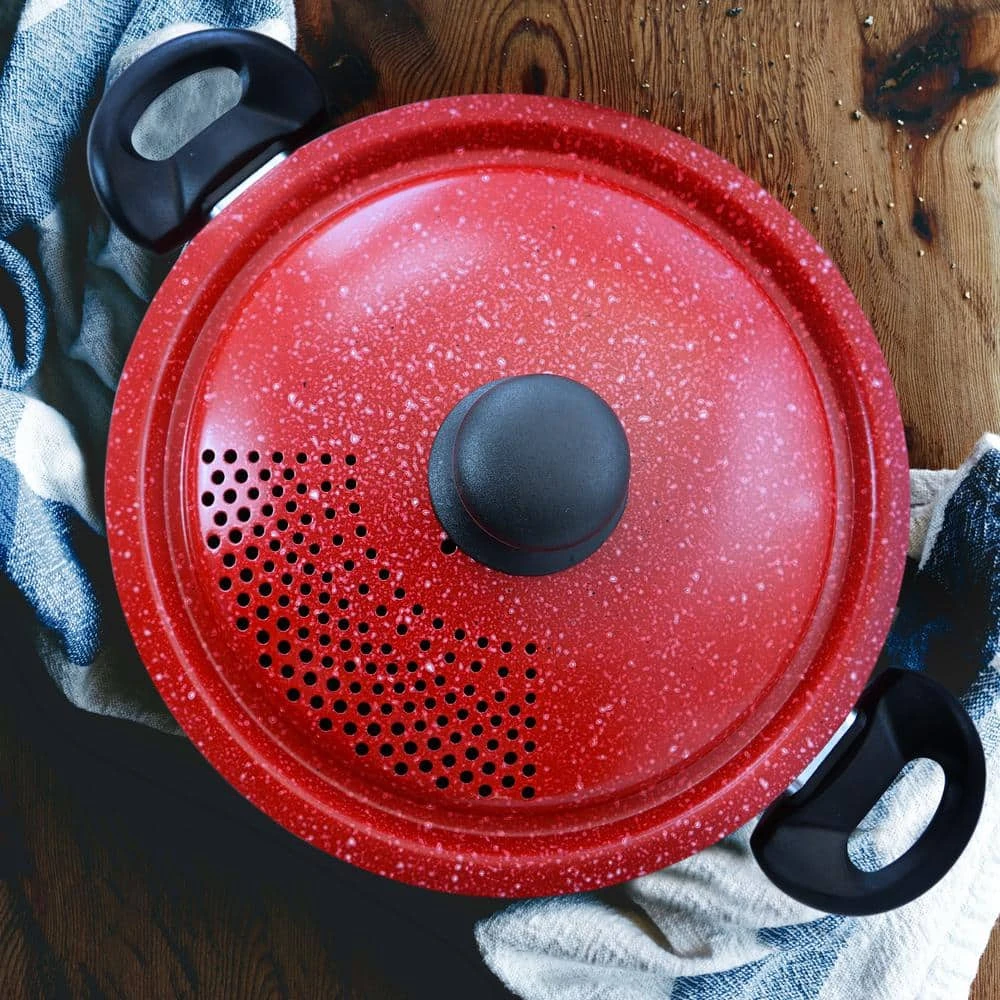 Granita 6 qt. Aluminum Pasta Pot in Red Speckle with Lid by GIBSON HOME - Image 4