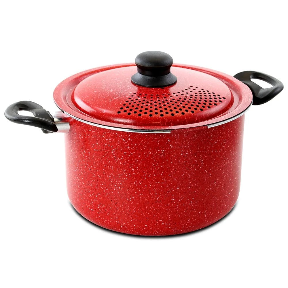 Granita 6 qt. Aluminum Pasta Pot in Red Speckle with Lid by GIBSON HOME