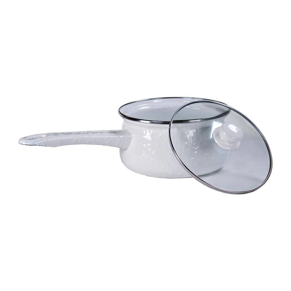 Black Swirl 1.25 qt. Porcelain-Coated Steel Sauce Pan in Sea Glass with Glass Lid by Golden Rabbit - Image 2