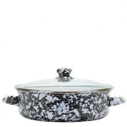 Black Swirl 3 qt. Enamelware Saute Pan with Glass Lid by Golden Rabbit