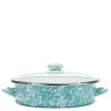 Enamelware 5 qt. Porcelain-Coated Steel Saute Pan in Sea Glass with Glass Lid by Golden Rabbit
