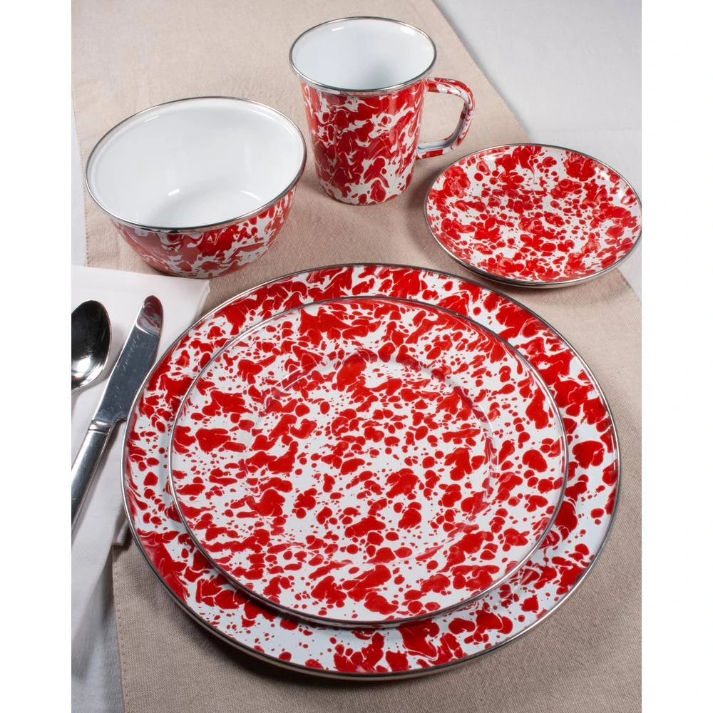 Red Swirl 5 qt. Enamelware Saute Pan with Glass Lid by Golden Rabbit - Image 3