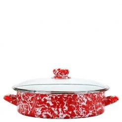 Red Swirl 5 qt. Enamelware Saute Pan with Glass Lid by Golden Rabbit