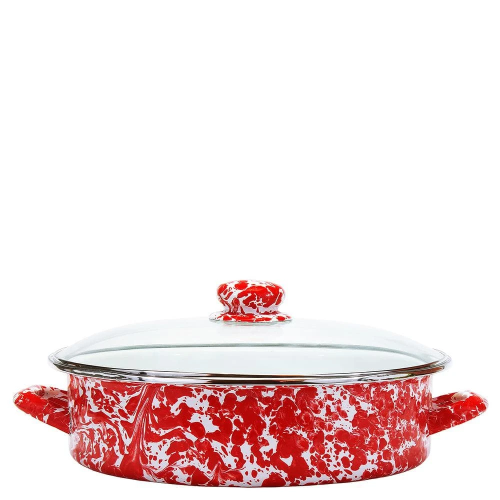 Red Swirl 5 qt. Enamelware Saute Pan with Glass Lid by Golden Rabbit