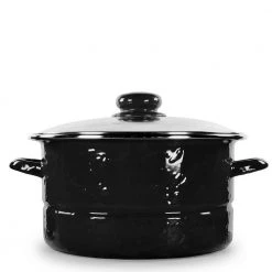 Solid Black 6 qt. Enamelware Stock Pot with Glass Lid by Golden Rabbit