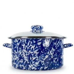 Cobalt Swirl 6 qt. Enamelware Stock Pot with Glass Lid by Golden Rabbit