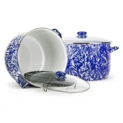 Cobalt Swirl 18 qt. Enamelware Stock Pot with Glass Lid by Golden Rabbit
