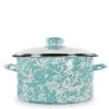 Enamelware 6 qt. Porcelain-Coated Steel Stock Pot in Sea Glass with Glass Lid by Golden Rabbit