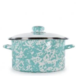 Enamelware 6 qt. Porcelain-Coated Steel Stock Pot in Sea Glass with Glass Lid by Golden Rabbit