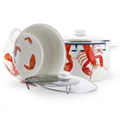 Lobster 18 qt. Enamelware Stock Pot with Glass Lid by Golden Rabbit
