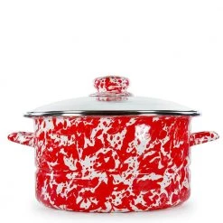 Red Swirl 6 qt. Enamelware Stock Pot with Glass Lid by Golden Rabbit