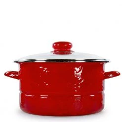 Solid Red 6 qt. Enamelware Stock Pot with Glass Lid by Golden Rabbit